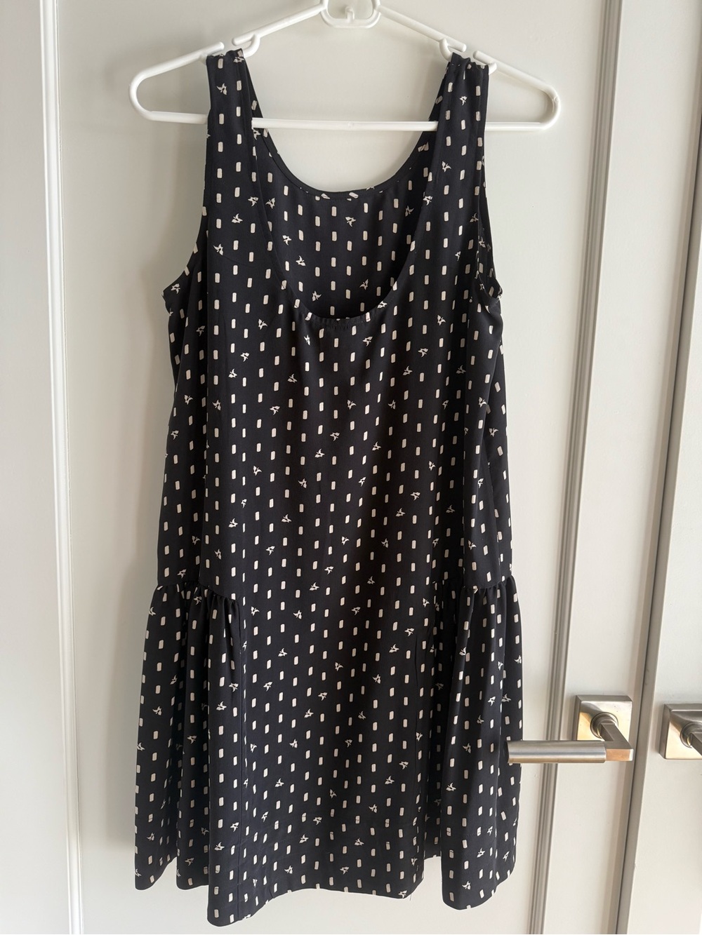 Steven Alan Black Sleeveless Printed Tiered Dress with White Motif